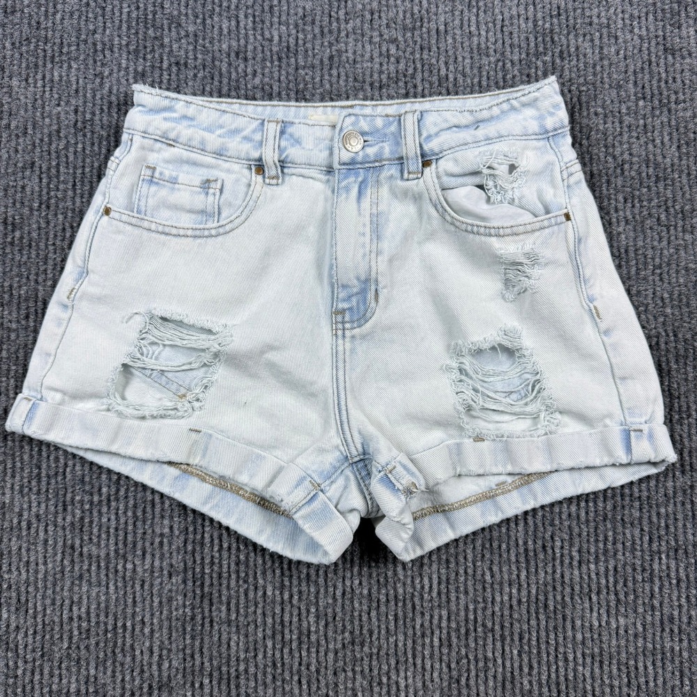PacSun Mom Shorts Light Wash Distressed‎ Denim High Waisted Size 25